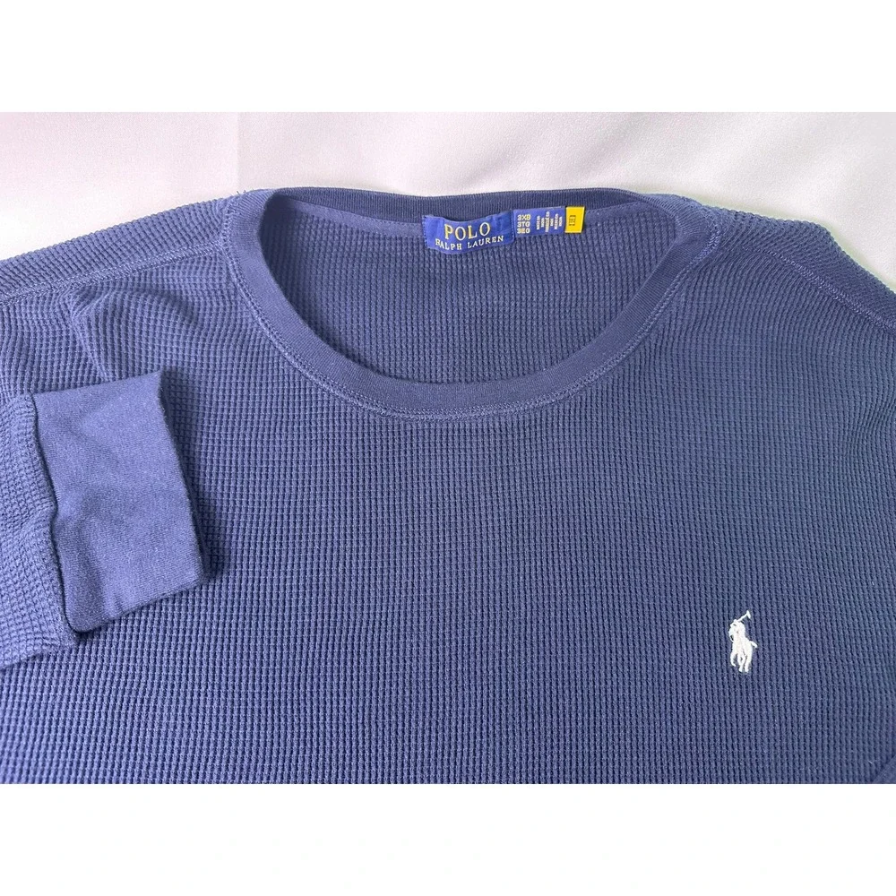 Polo Ralph Lauren Mens 3XB‎ Navy Blue Waffle Knit Thermal Long Sleeve Shirt Pony